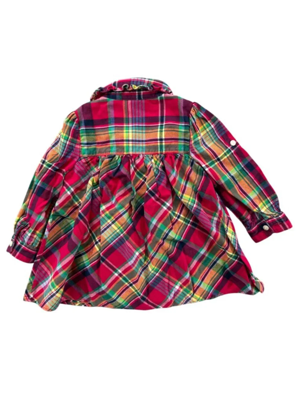 Ralph Lauren Plaid Peplum Top Girls Red Green Button Front Long Sleeve Size 18M